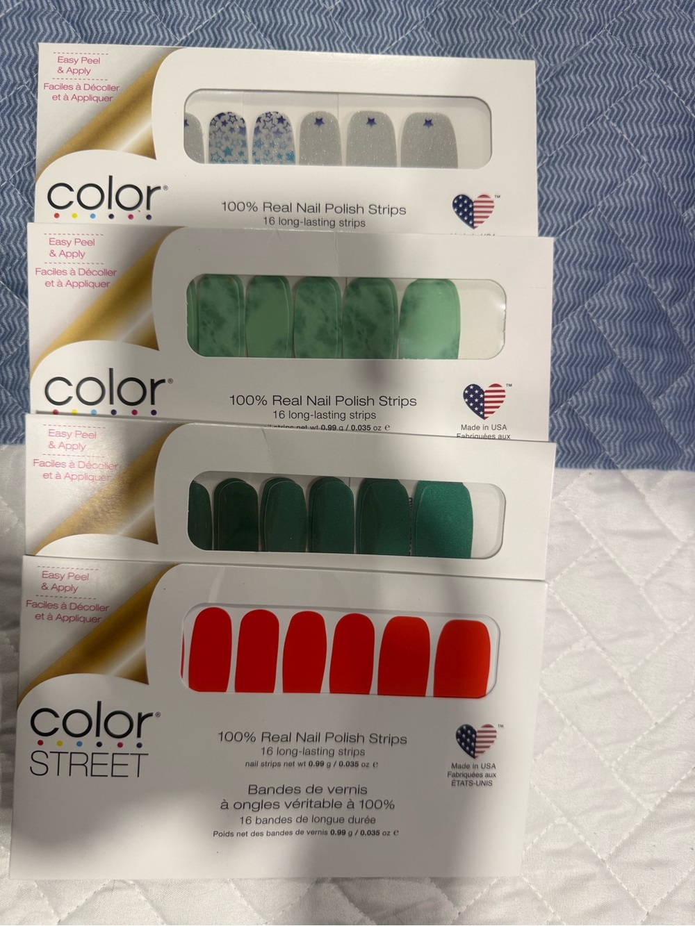 Color Street Nail Polish Strips - orange , Dark Green, Mint & Silver Stars